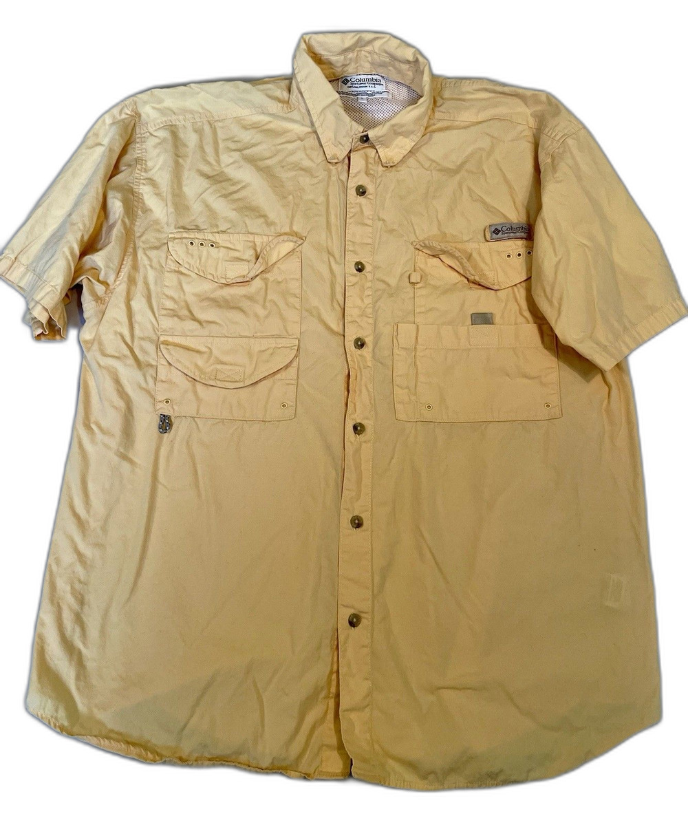 Columbia Shirt Men Size Large Yellow Fishing Hiking PFG Shirt Sleeve